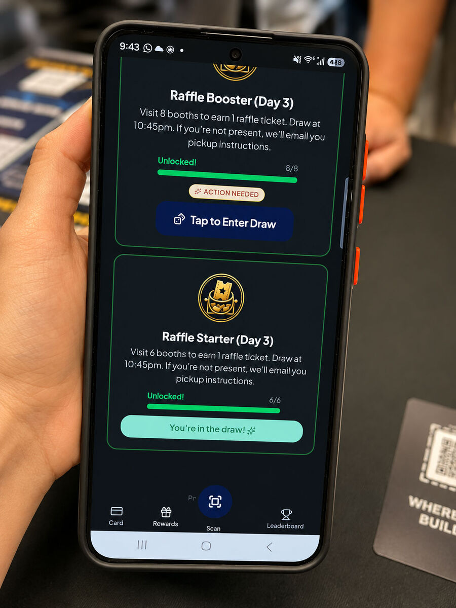 Participant's phone showing raffle progress on the Trade Night Passport
